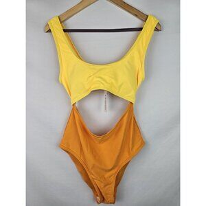 Ekouaer Women's Swimsuit Size Large Yellow Orange Center Cut Out One Piece Swim